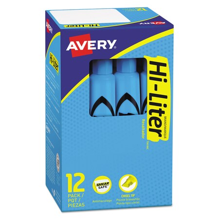Avery HI-LITER Desk-Style Highlighters, Chisel Tip, Light Blue, PK12 07746